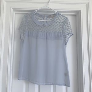 Lauren Conrad baby blue bow sheer top
